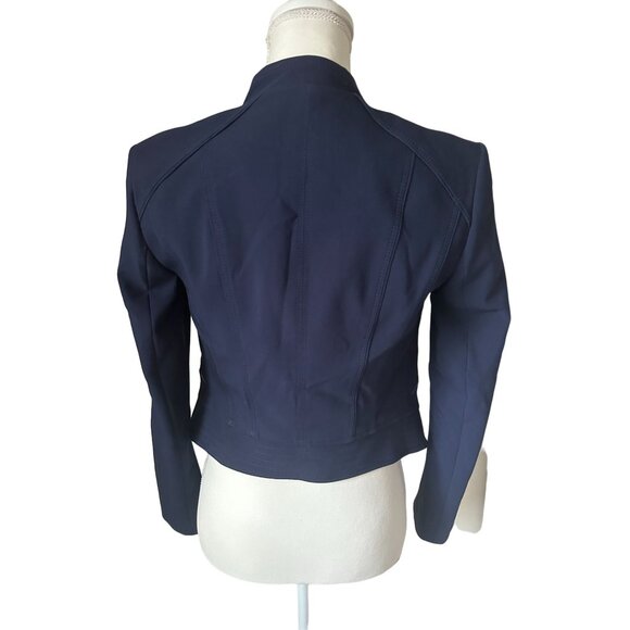 WHITE HOUSE BLACK MARKET WHBM Navy Blue Zip Trim Jacket Size 00 - Picture 5 of 5